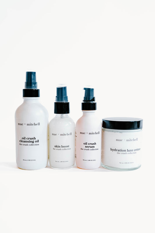 the full crush collection set. cleansing oil, skin boost, serum, and hydration luxe crème.