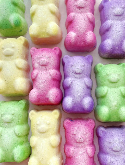 mac + mitchell hand painted gummy bear shaped bath bombs