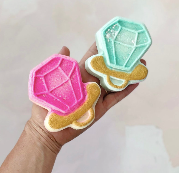 mac + mitchell hand painted pink ring pop bath bombs