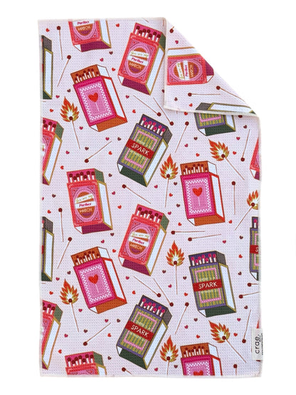 crae perfect match microfiber hand towel with matchbook pattern by mac + mitchell