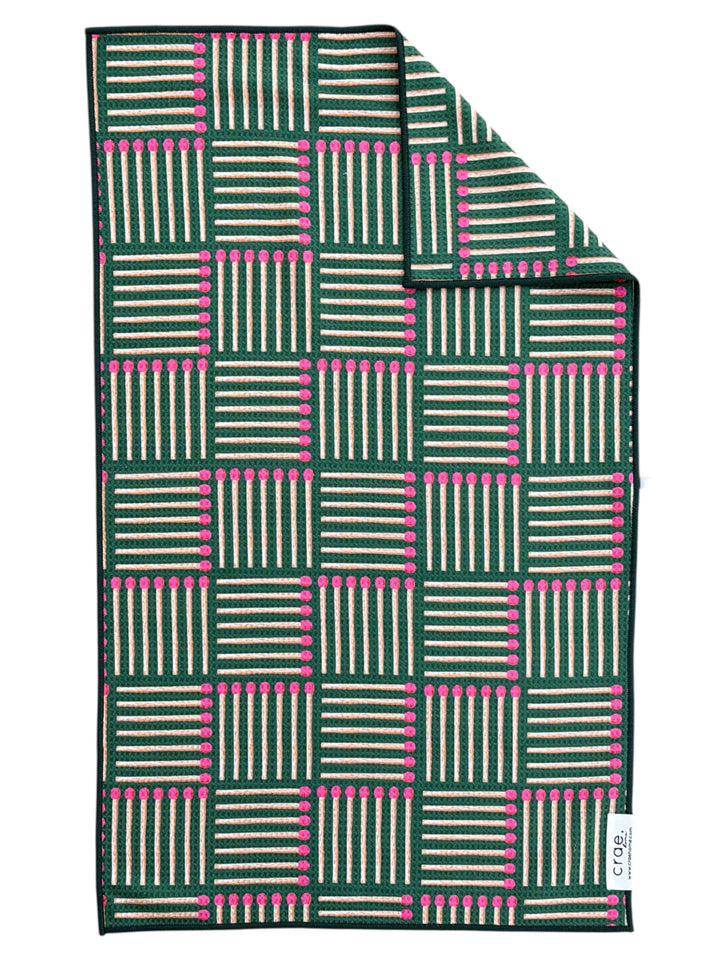 crae plaid about you microfiber hand towel in green and pink plaid by mac + mitchell