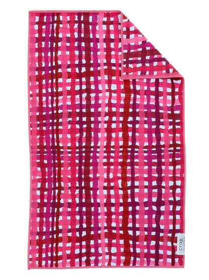 crae smokin microfiber hand towel in pink checkered pattern by mac + mitchell