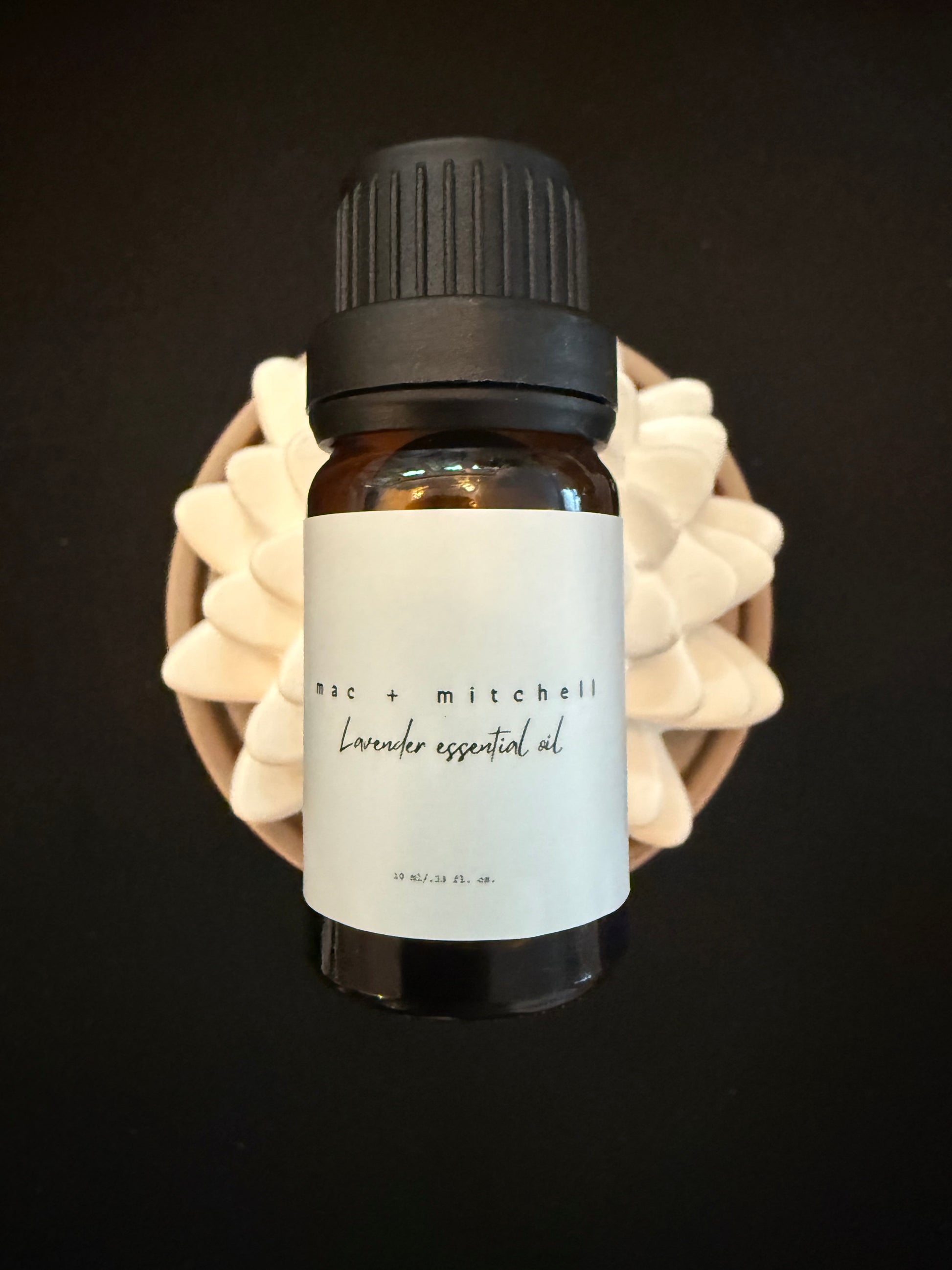 mac + mitchell lavender essential oil bottle with label