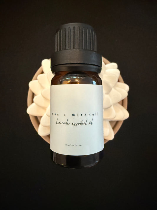 mac + mitchell lavender essential oil bottle with label